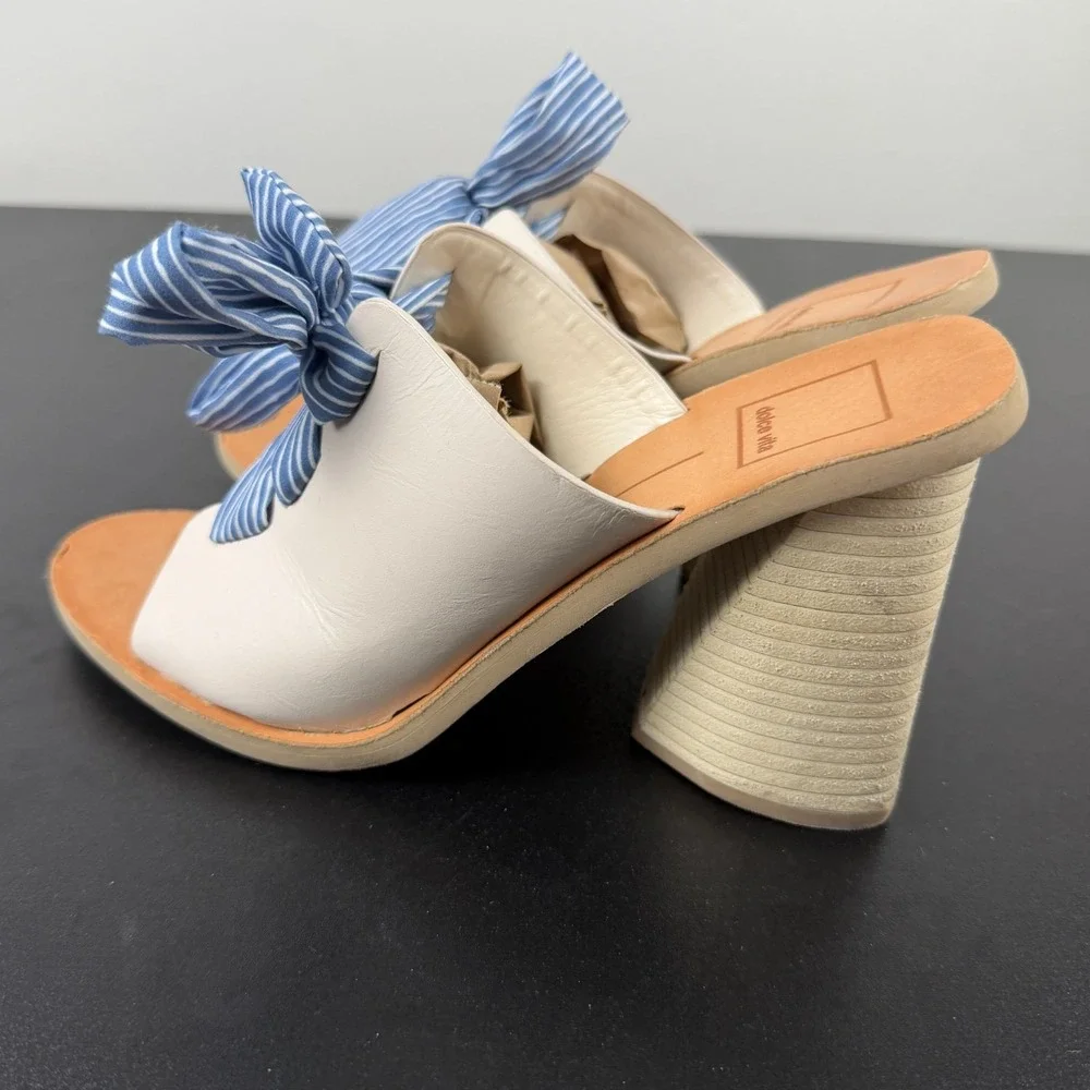 Dolce Vita Sandals Womens 8 White Cream Leather Chunky Wood Heels Slip On Dressy